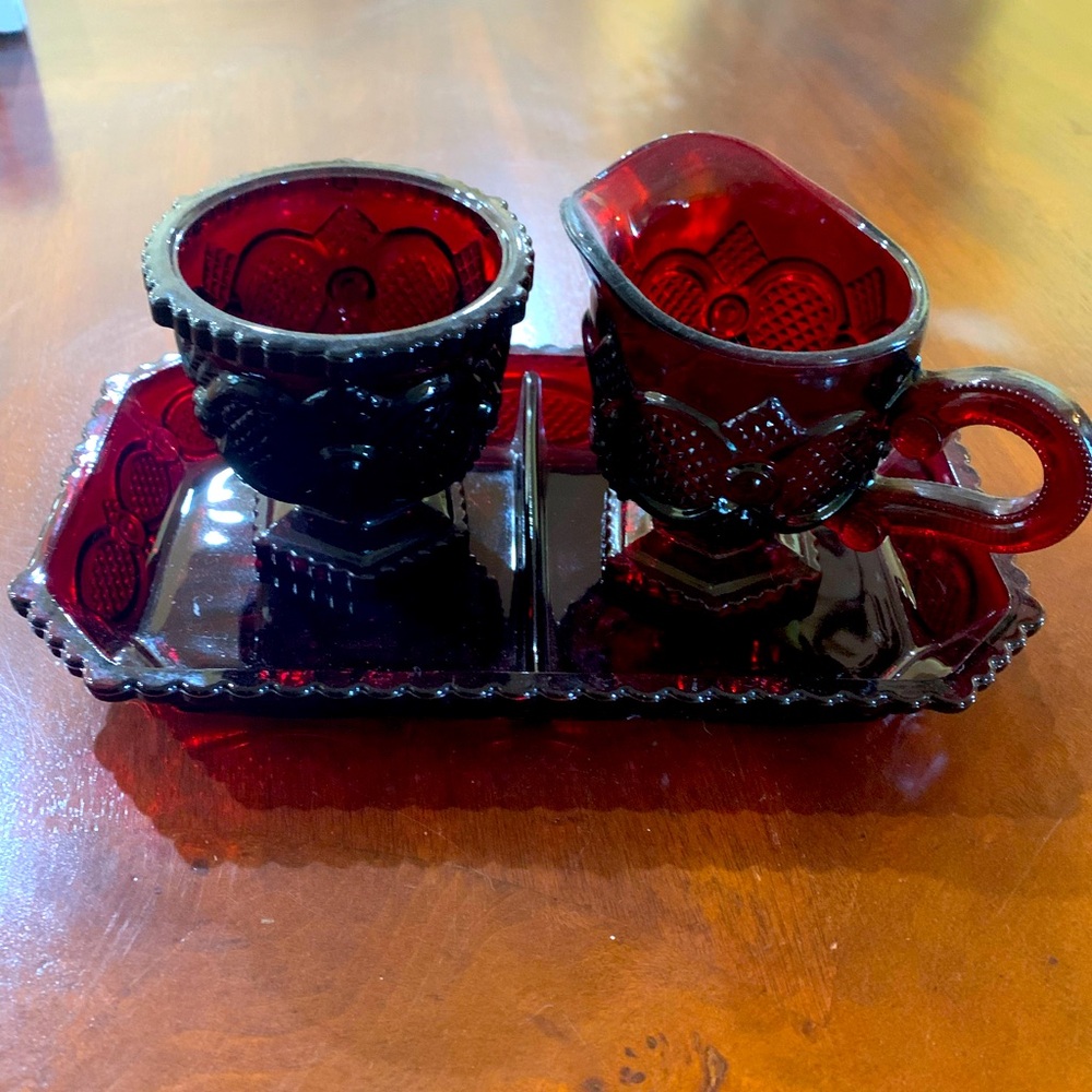 Beautiful vintage cream and sugar bright red great for your Christmas table